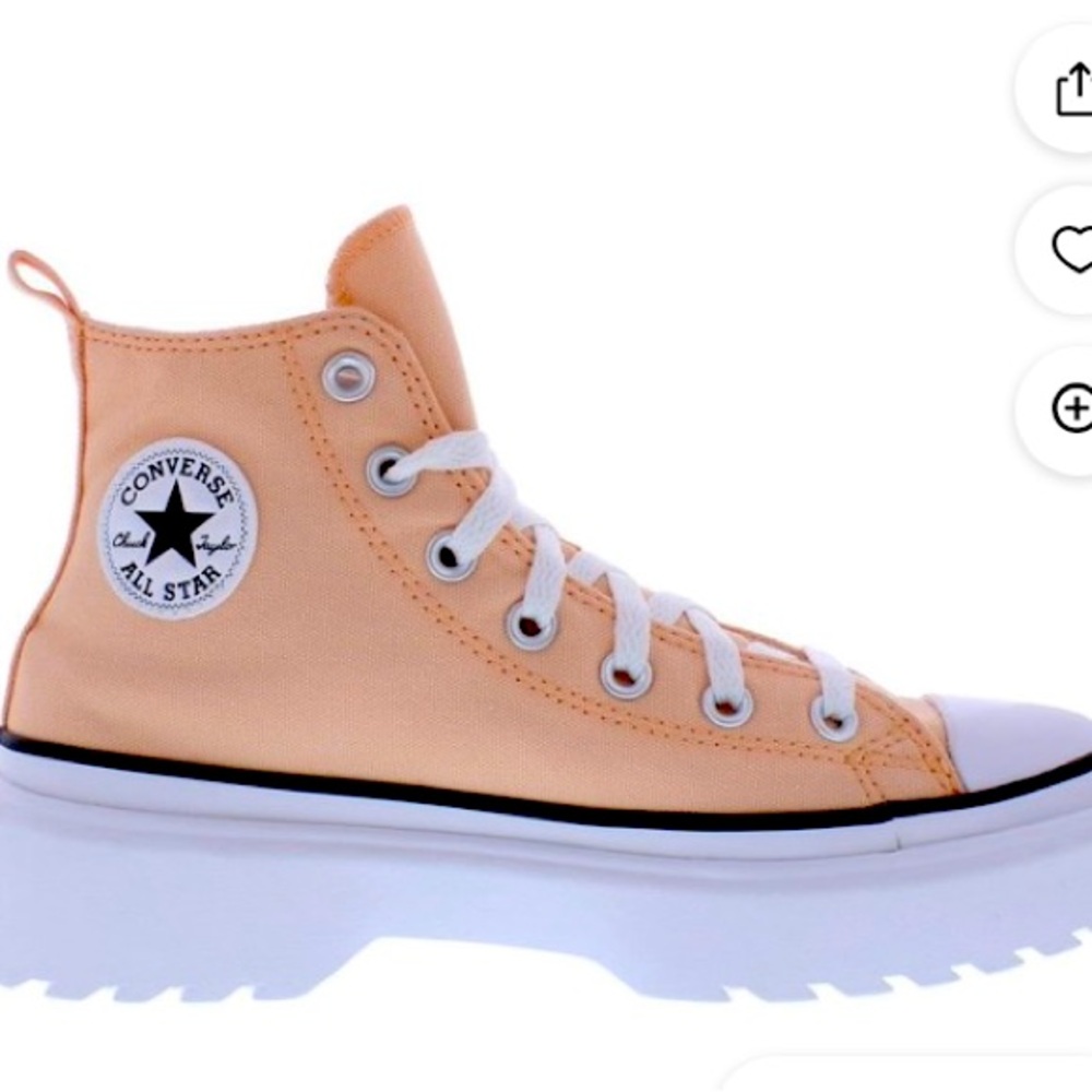 Peach colored high stacked converse